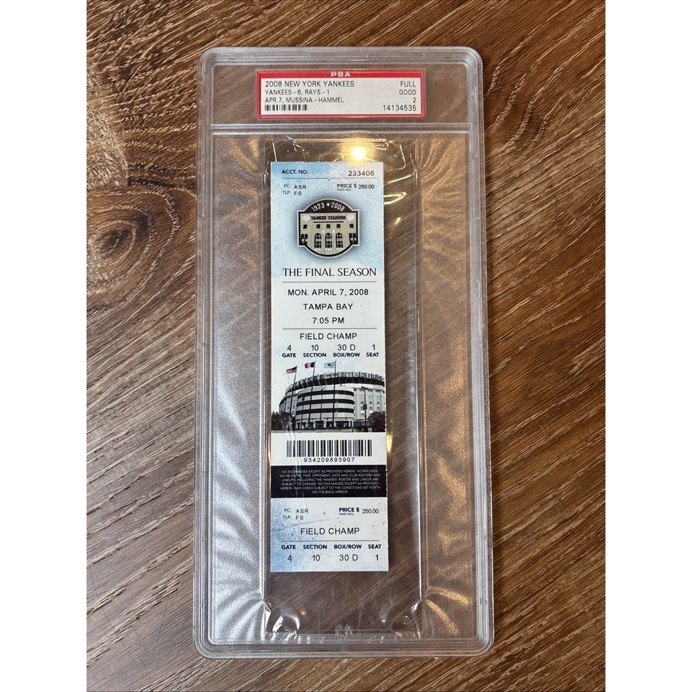 2008 Yankees Full Ticket PSA 2 Final Game Yankee Stadium